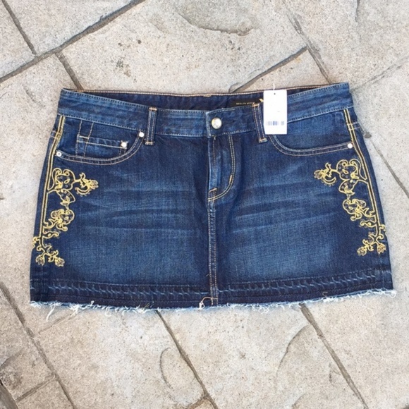 Express Dresses & Skirts - Sexy Express Gold Embroidered Denim Mini Skirt